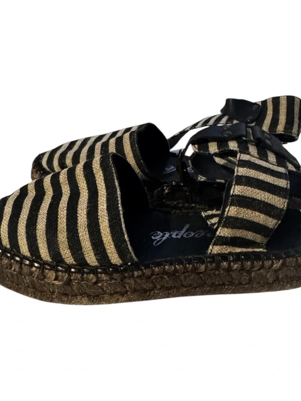 Free People Aurora Espadrille Striped Black White Sandals Sz 37/ US 7